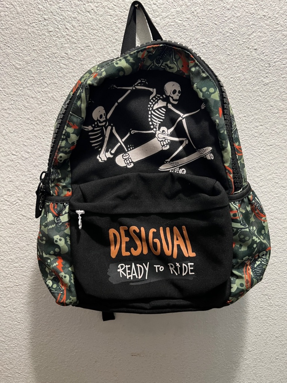 Desigual Black, Green & Orange 'Ready to Ride' Skate Skeleton Backpack